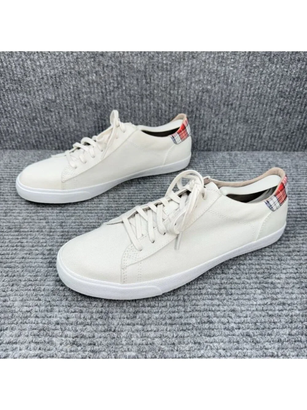 Cole Haan Trafton Club Court Sneakers Mens 9.5 White Cream Plaid Canvas Grand OS